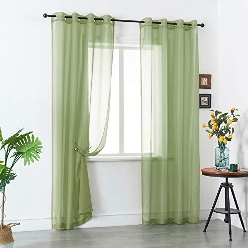 DUALIFE Sage Green Sheer Grommet Curtains 120Inches Extra Length for