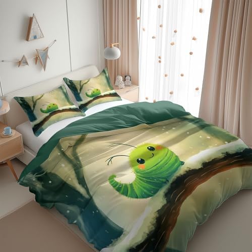 King Duvet Cover Set Cartoon Caterpillar Branch Soft Microfiber