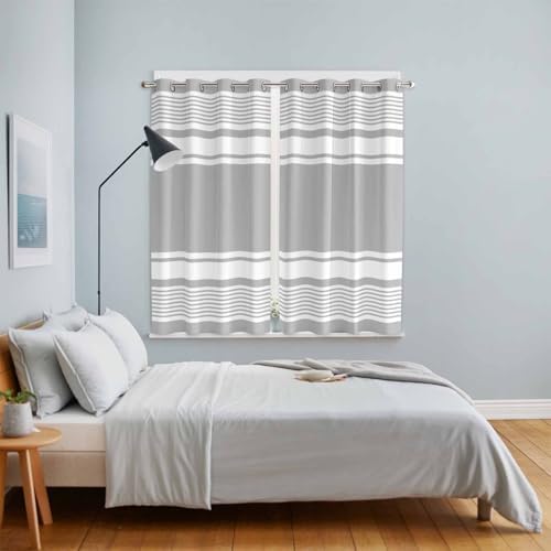 Window Curtain Panels 63 Inches Length, Farmhouse Grey Grommets