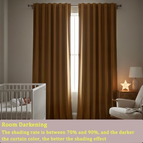 Timeper Gold Brown Velvet Blackout Curtains 52x120 inches, 2Pcs, Back