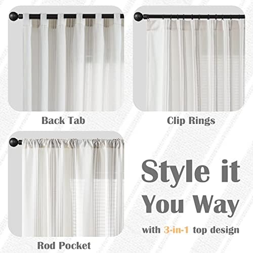 jinchan Striped Linen Curtains 63 Inch Length for Living Room Grey