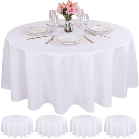 Kesfey 4 Packs White Round Table Cloths 90 Inch White Polyester Circle