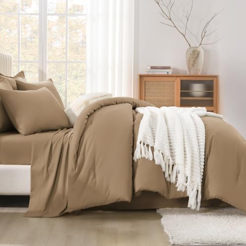 Litanika Taupe King Comforter Set with Sheets - 7 Pieces Solid Bed in