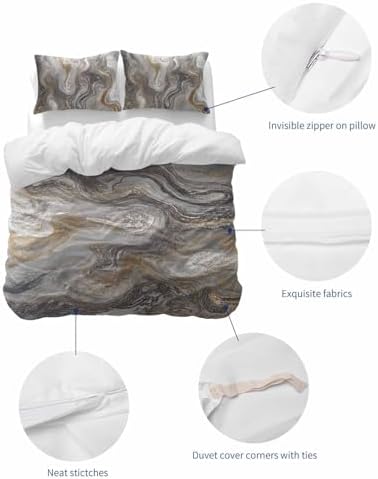 LooPoP Duvet Cover Set Queen Size Grey Marble Comforter Sets 3 Pieces