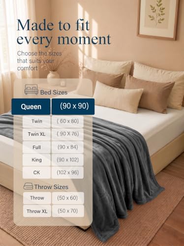 Utopia Bedding Ultra Soft Fleece Bed Blanket Queen Size Grey