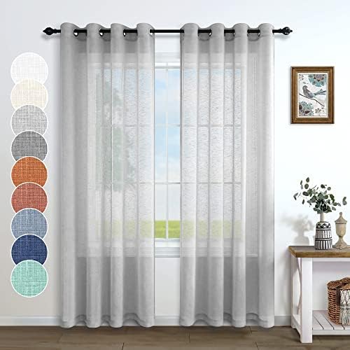 Gray Sheer Curtains 96 Inches Long for Living Room 2 Panels Grommet