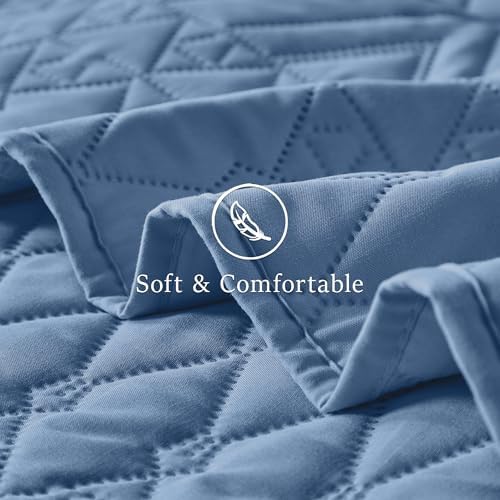 akkialla Full/Queen Quilt Set, Boho Style in a Solid Color, Bluish