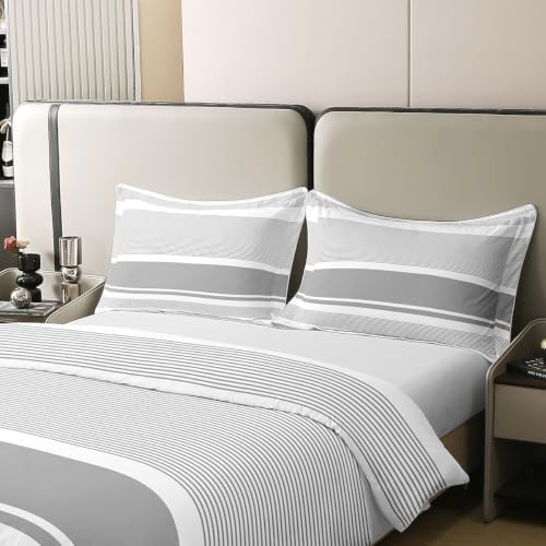 Feelyou Light Gray Striped Duvet Cover 100% Cotton King Size