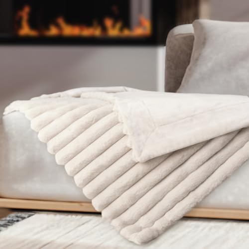 DEZ FURNISHINGS Luxury Reversible Textured Stripe Faux Fur & Velvet