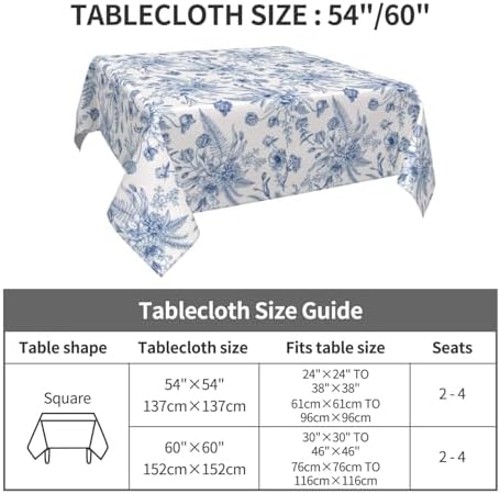 Blue Floral Square Tablecloth 60x60 Inch Square Blue and White