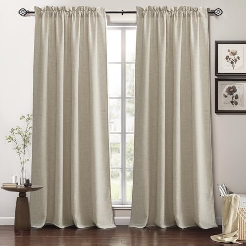 RYB HOME Natural Beige Linen Sheer Curtains 120 inches Long for Living