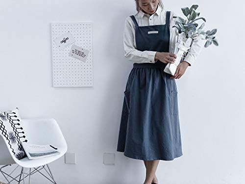 Ulalaza Aprons Adjustable Cotton Linen Cooking Apron with Pockets