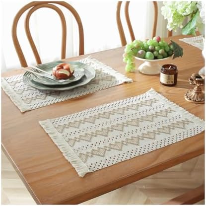 Boho Placemats Set of 8, Macrame Table Decor Farmhouse Rustic