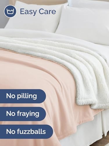 Sherpa Fleece Blanket Throw XL - Reversible Blanket - Rosewater, 50" x