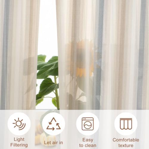 Brown Gray Striped Sheer Curtains 63 Inches Long, Modern Boho Stripes