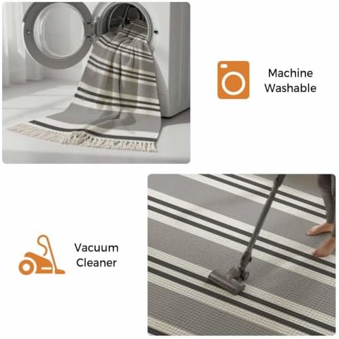 Grey Striped Hallway Runner Rug 2'x5', Modern Farmhouse Vertical