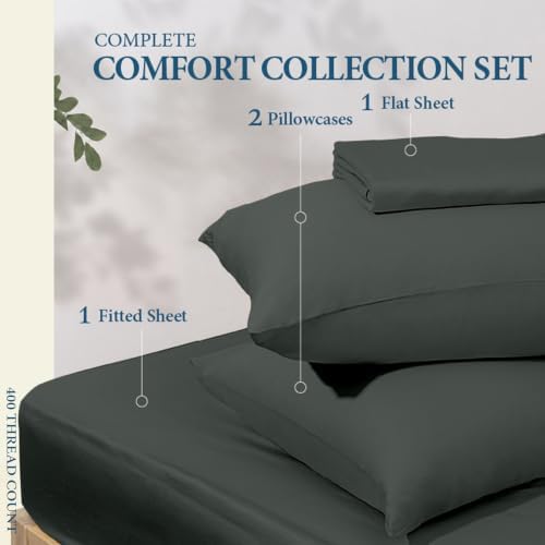 King Size Sheets Set, 400 Thread Count, Sateen, Dark Grey