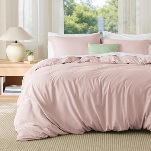 Bedsure Cal King Duvet Cover, Double Brushed Bedding Set, Rose Pink