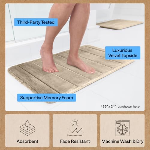 GORILLA GRIP Absorbent Memory Foam Bath and Shower Mat, 24x17 Taupe