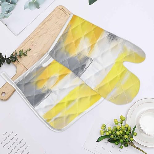 Quilted Cotton Terry Cloth Oven Mitt, Pot Holder Grey Yellow Ombre