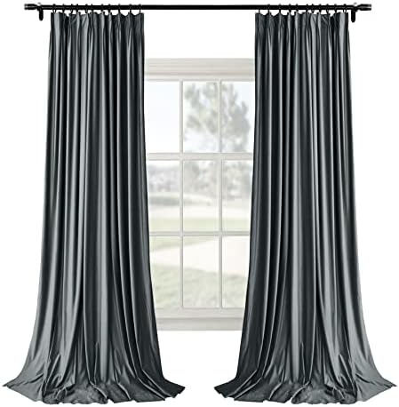 Macochico Pinch Pleated Blackout Curtain Drape with Liner Soft Velvet