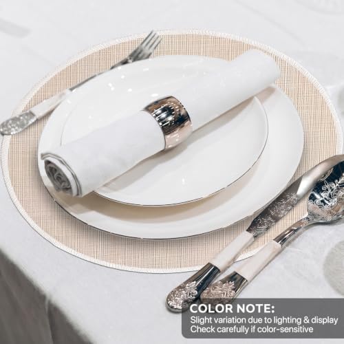 Beige Placemats Set of 6, 15 Inch Round for Kitchen & Dining Room