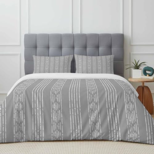 Bohemian Stripes Gray Texture Full Duvet Cover Set - 4 Pcs Comforter