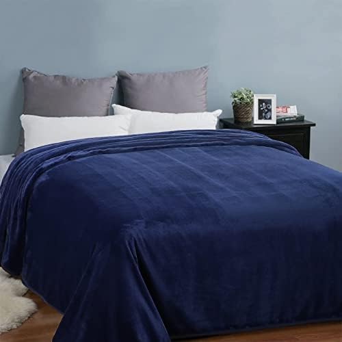 EASELAND Soft Lightweight California King Fleece Blanket, Dark Blue