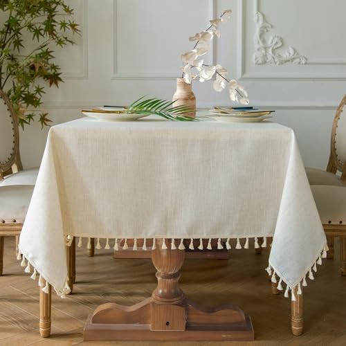 Beige Cream Linen Table Cloth for Dining Room Kitchen Flax Burlap