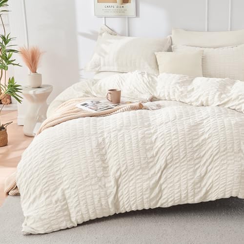 HYMOKEGE Duvet Cover Twin Size, Seersucker Bedding Set, 2 Pieces