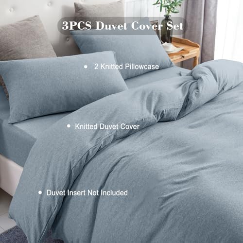 PURE ERA Jersey Knit Duvet Cover Set Heather Blueish Grey Queen