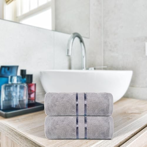 Bath Sheet Set 2 Pack Extra Large, 35x70 in, Light Grey Cotton Bath