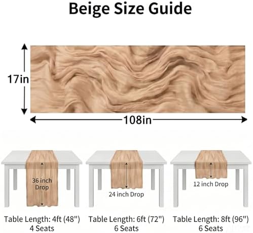 12 Pack Beige Cheesecloth Table Runner 17x108 Inch Boho Wrinkled Sheer
