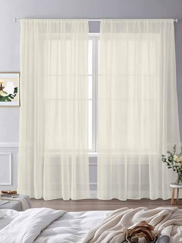 Pure Color Rice Chiffon Sheer Curtains 108 Inches Long, Minimalist