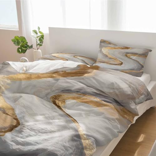Duvet Cover Set Queen, Abstract Marble Texture Pattern 3 Piece Bedding