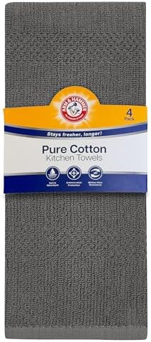 ARM & HAMMER Pure Cotton Kitchen Towels, Popcorn Terry, 4 Pack, 100%