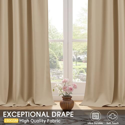 Beige Curtains 72 Inches Long Room Darkening Thermal Insulated Drapes