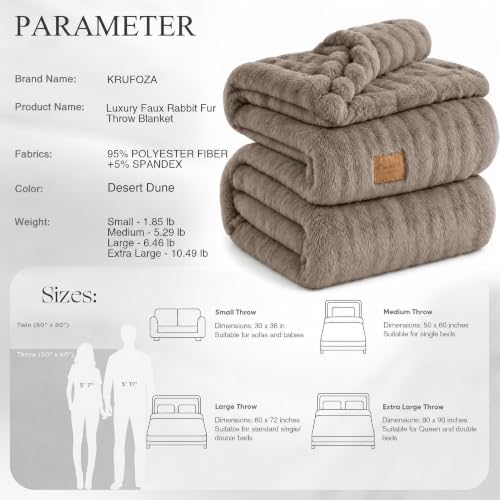 Double-Sided Faux Fur Throw Blanket,50"x60", 80"x90", Dune Brown