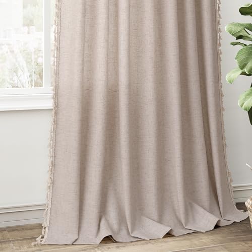 Oatmeal Beige Boho Curtains 84 Inches Long for Bedroom 2 Panels Chic