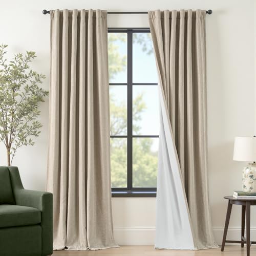 jinchan Linen Textured Blackout Curtains Back Tab 52 x 108 Inch 2