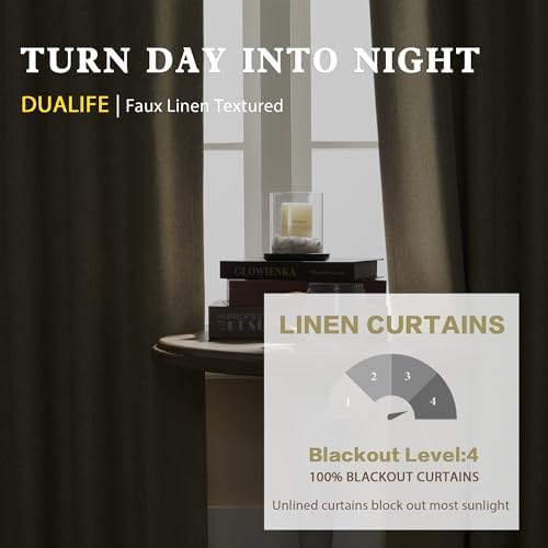 DUALIFE Faux Linen Curtains 108 Inches Long for Living Room 2 Panels