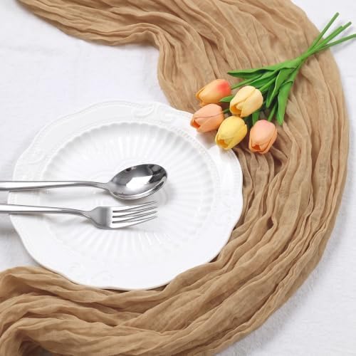 10 Pack Nude Cheesecloth Table Runner 17x108 Inch Boho Semi Sheer