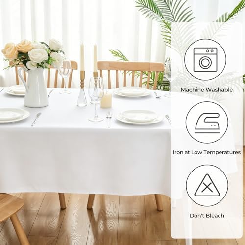 White Oval Tablecloth 60 x 102 Inch - 200 GSM Polyester Fabric Wrinkle