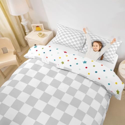 Manfei Neutral Checkerboard Duvet Cover Set,Simple Block Comforter