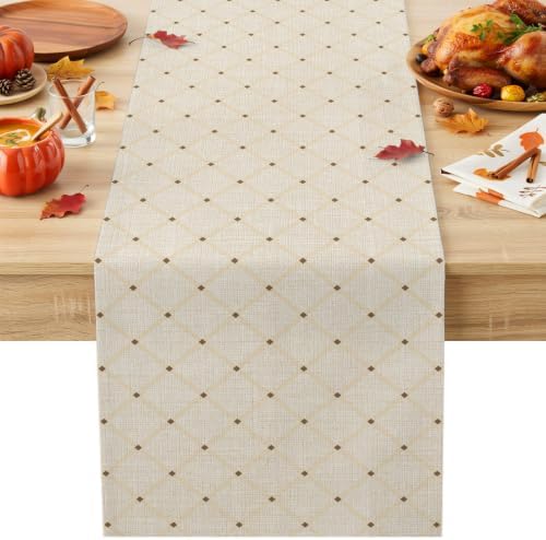 Beige Rhombus Table Runner 72 Inch Long Dresser Scarves Linen