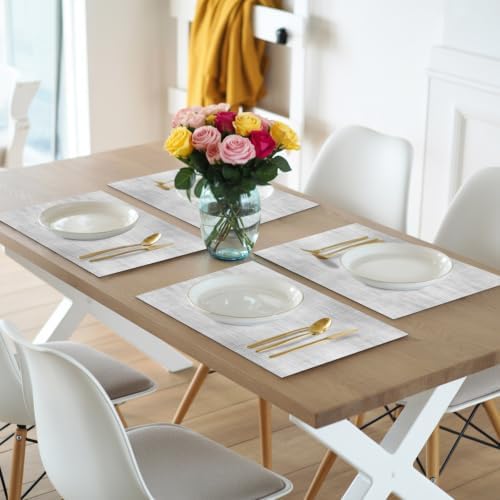 Slate Gray Placemats Set of 6, Washable PVC Kitchen Table Mats Place