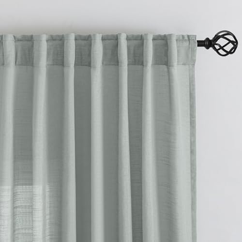DONREN 94 Inch Long Linen Back Tab Hook Belt Loop Privacy Semi Sheer