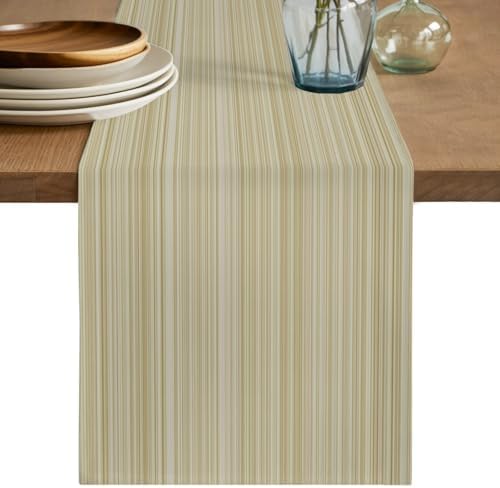 Rustic Beige Striped Table Runner 108 Inches Long for Kitchen Dining