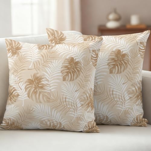 Beige Palm Trees Tropical Outdoor Pillow Covers 18x18 Set of