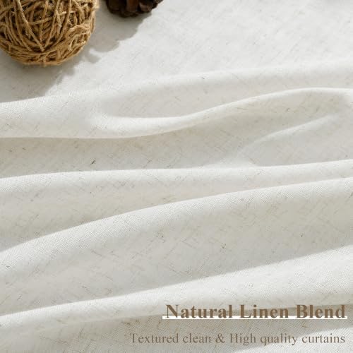 Guken Linen Back Tab Curtains 96 Inches 8ft for Living Room Natural